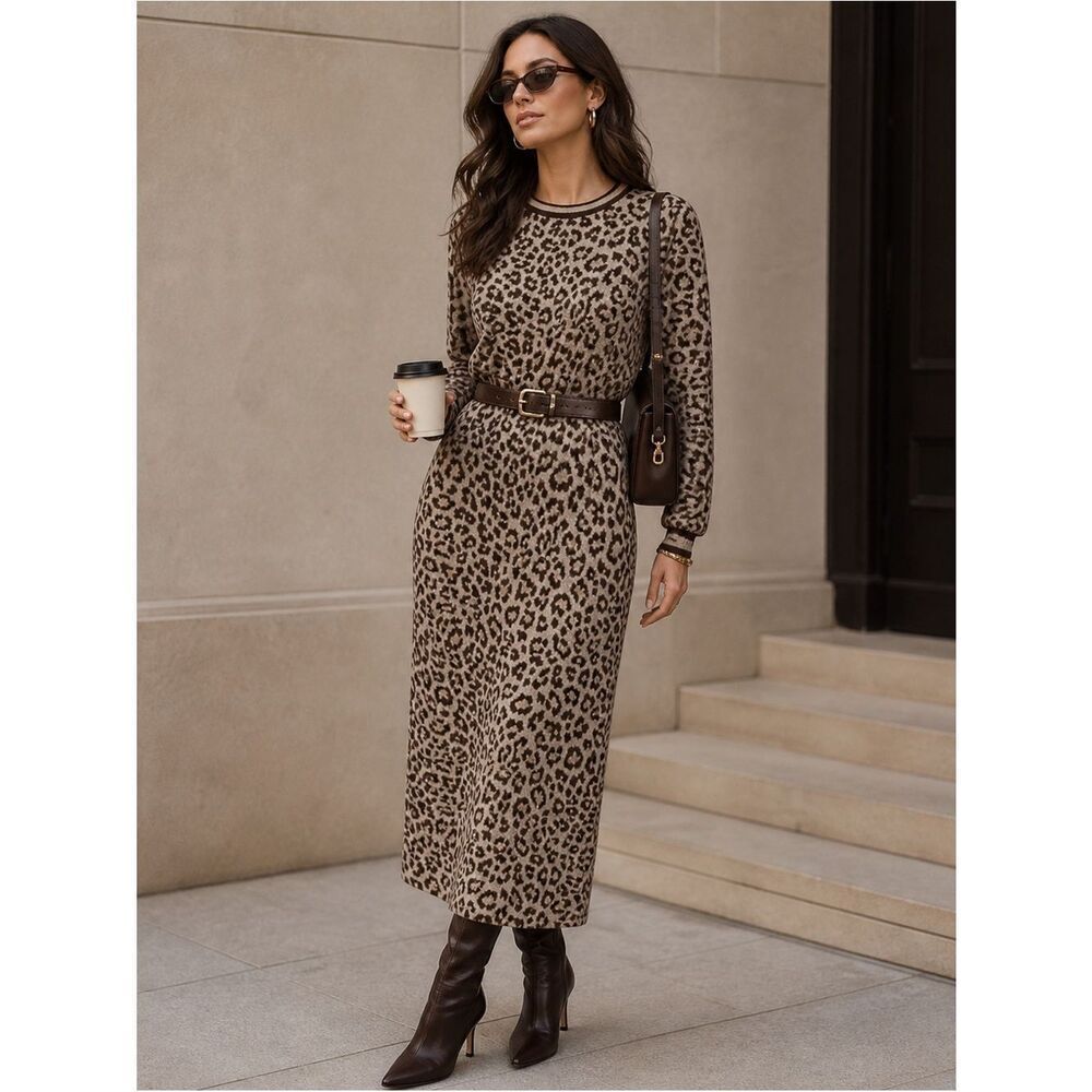 H&M Leopard Print Maxi Knit Dress - Brown